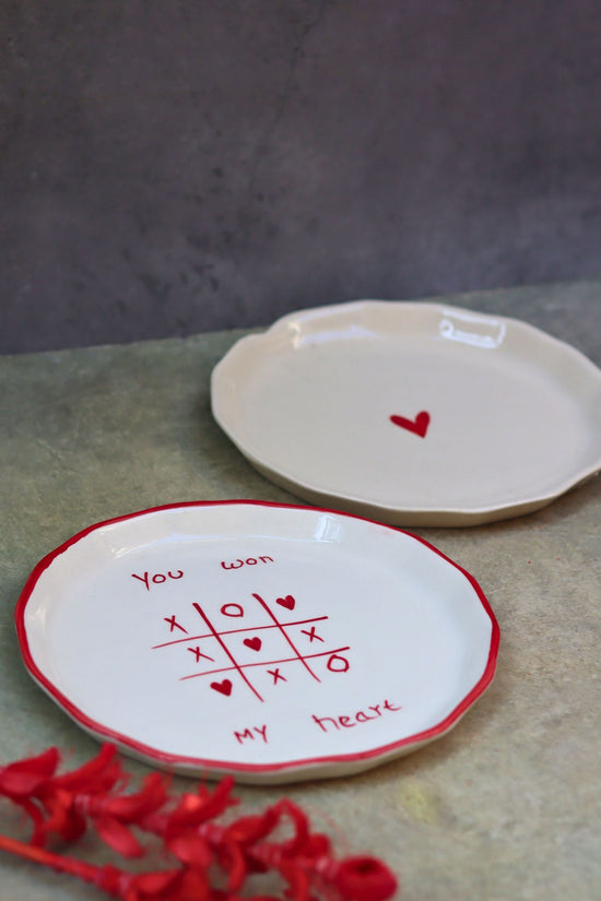 Set of 2 - Heart & You won my heart plates combo made by ceramic
