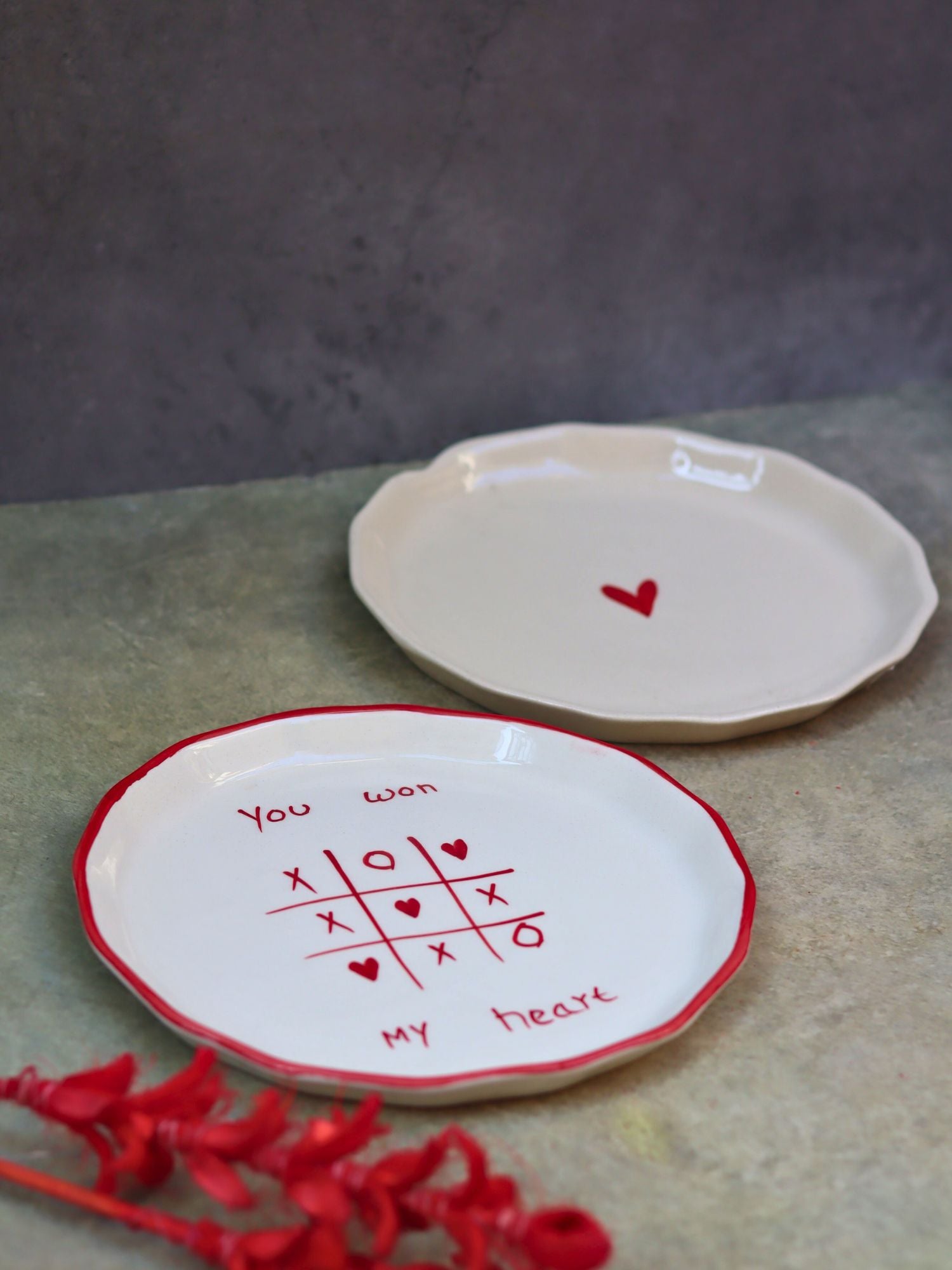 Set of 2 - Heart & You won my heart plates combo made by ceramic