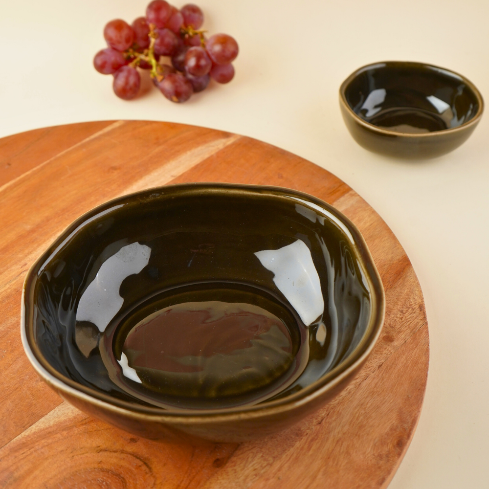 handmade black coal bowls set of two with glossy black color