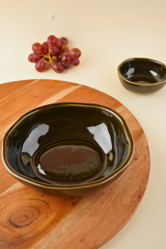 handmade black coal bowls set of two with glossy black color