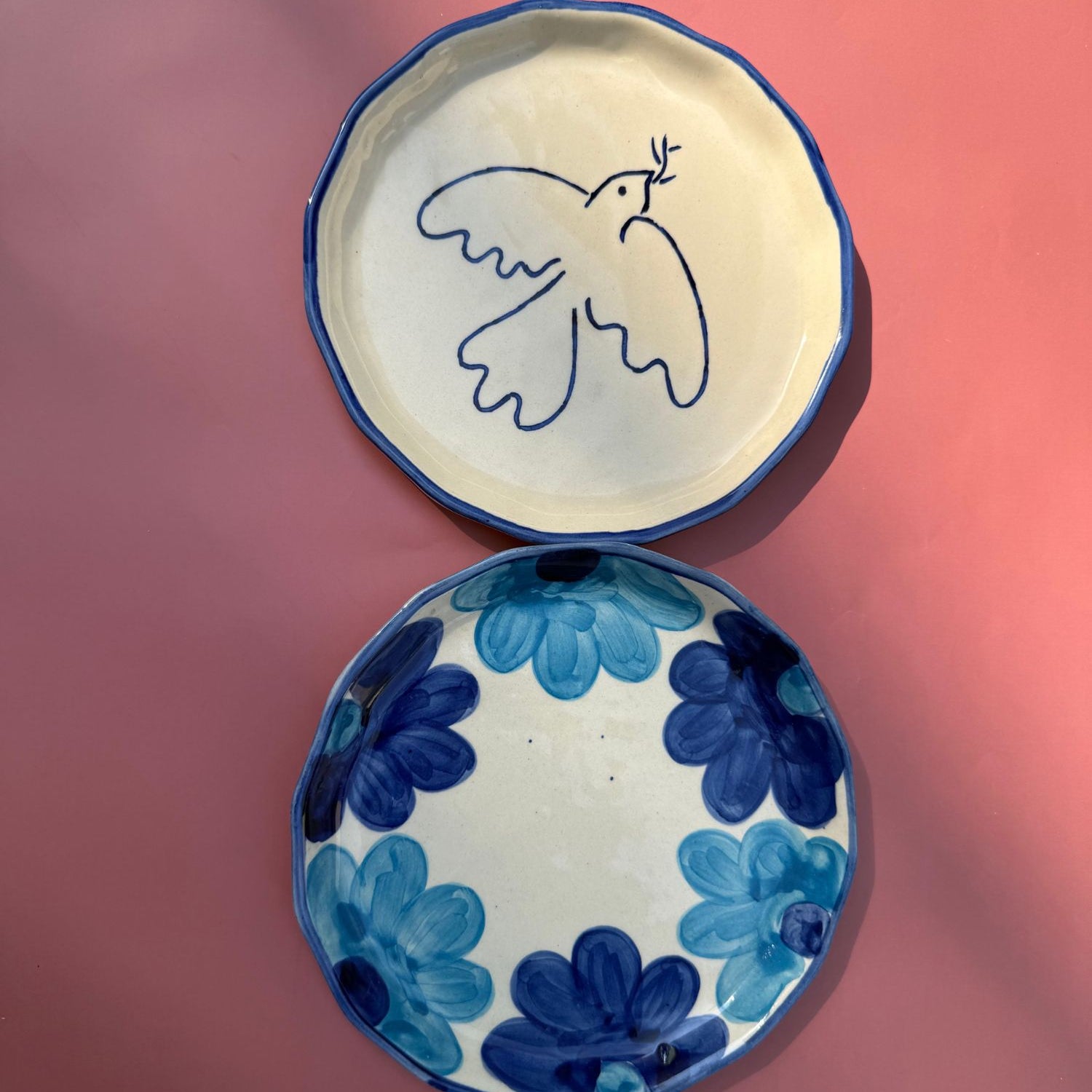 Blue floral & Birdie Snack Plate - Set of Two made by ceramic