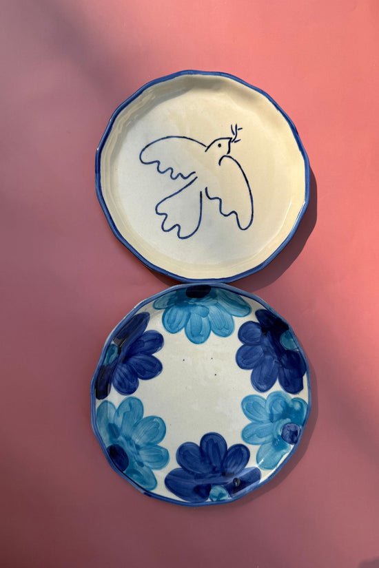 Blue floral & Birdie Snack Plate - Set of Two made by ceramic