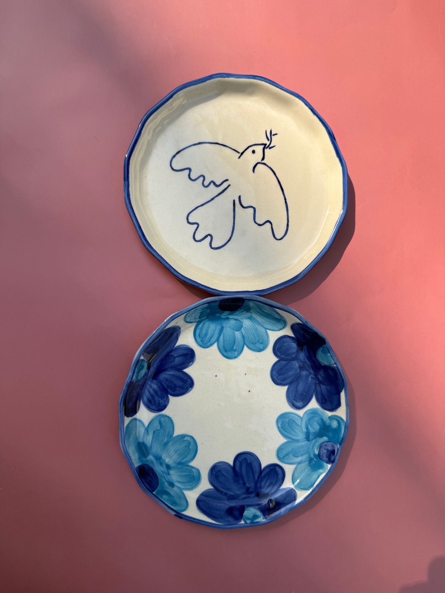 Blue floral & Birdie Snack Plate - Set of Two made by ceramic