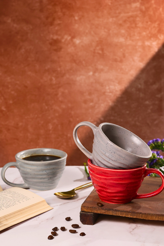 red & grey twirl coffee mug made by ceramic 