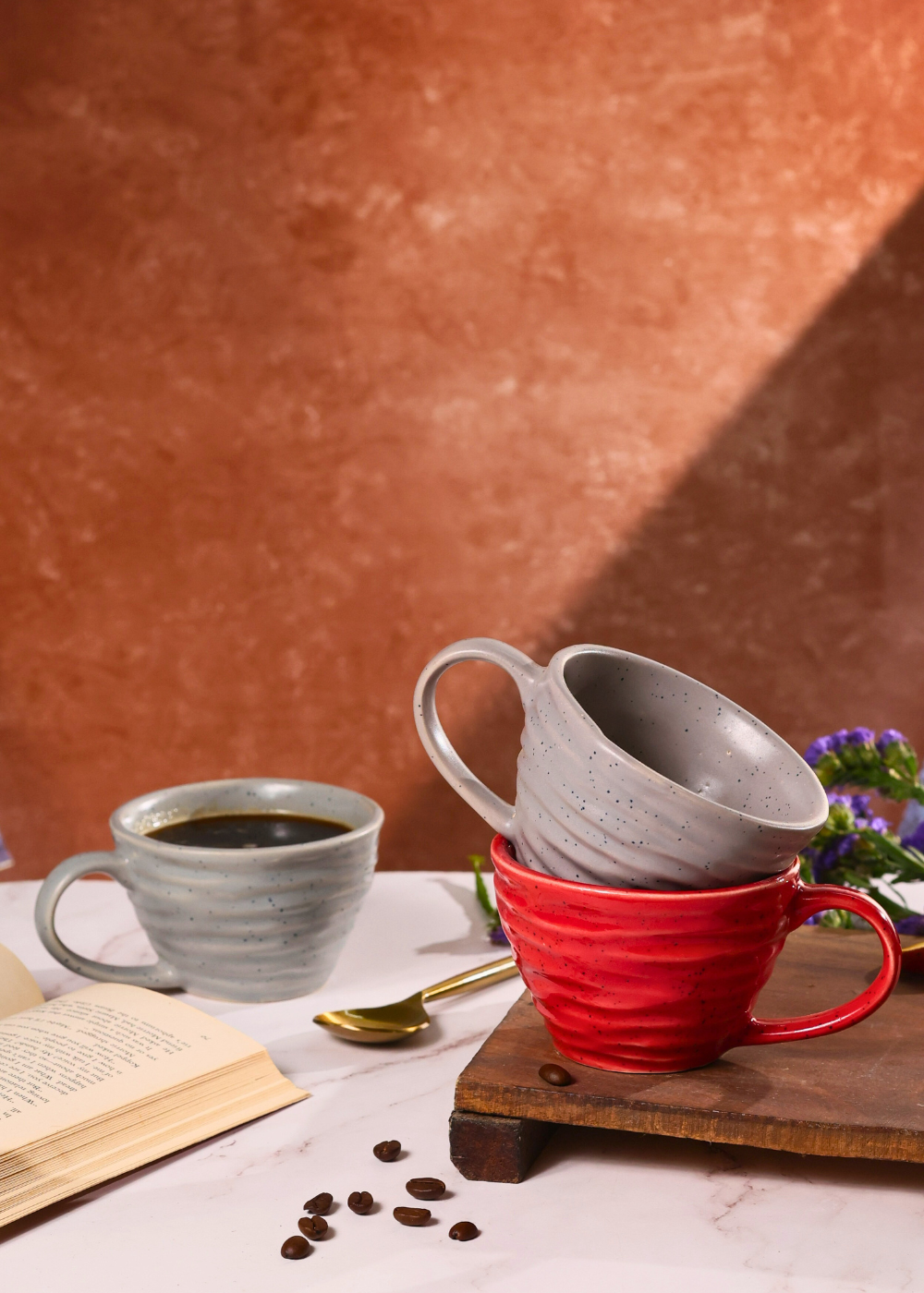 red & grey twirl coffee mug made by ceramic 
