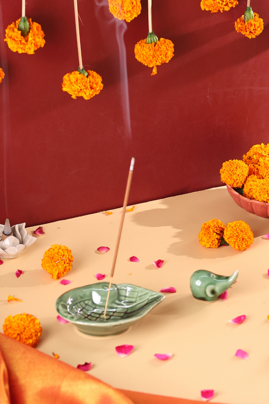 Handmade ceramic agarbati stand with agarbati