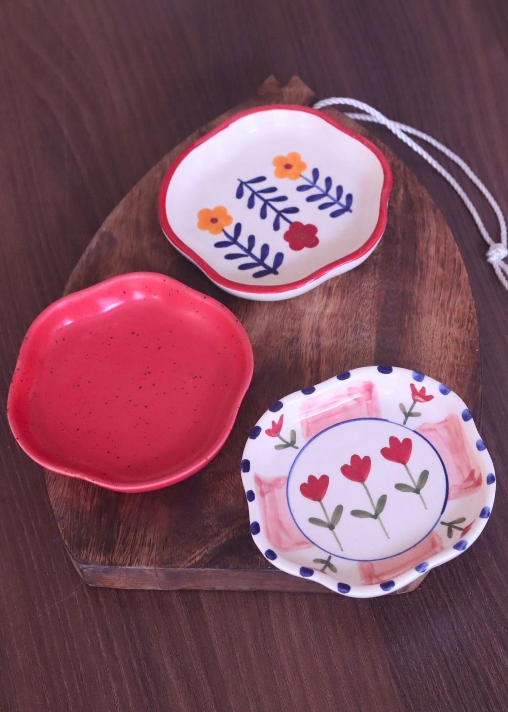 Red, Peony & Floral Bloom Handmade Dessert Plates - Set of 3 with premium quality material