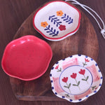 Red, Peony & Floral Bloom Handmade Dessert Plates - Set of 3 with premium quality material