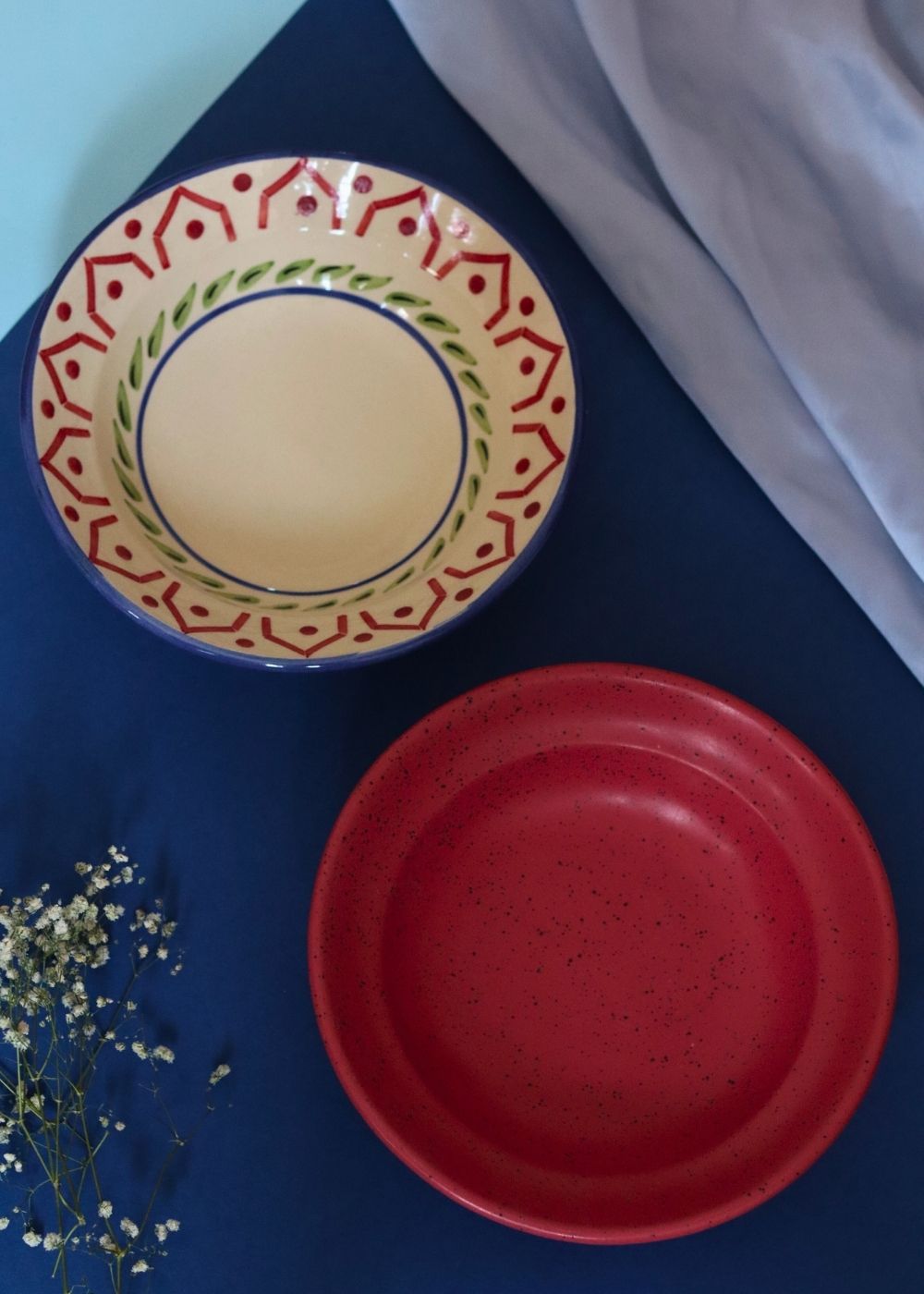 Indie & Deep Red Pasta plate handmade in india