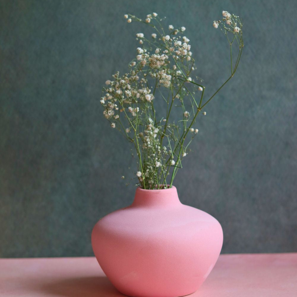 esoteric vase round pink made by ceramic 