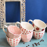 Set of 6 [Red&White] Handmade mugs (For the price of 5) handmade in India