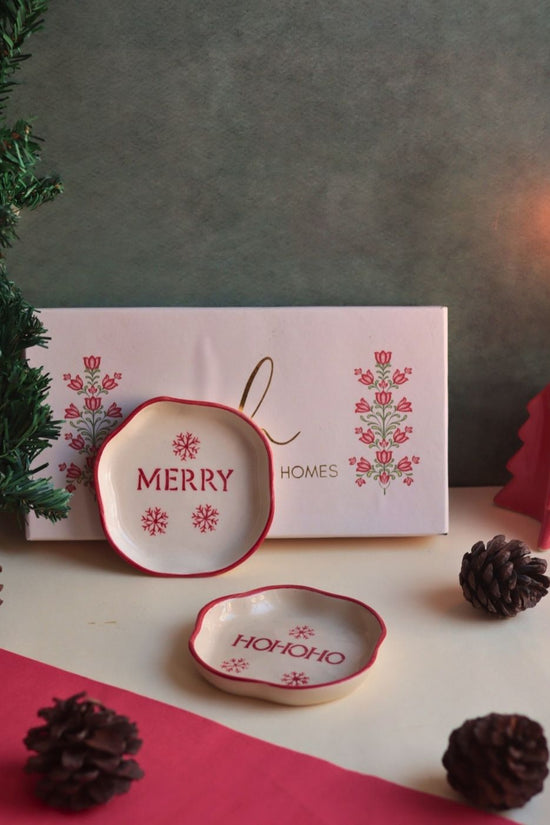 Merry & HOHOHO Handmade Dessert plate in a Gift Box made by ceramic