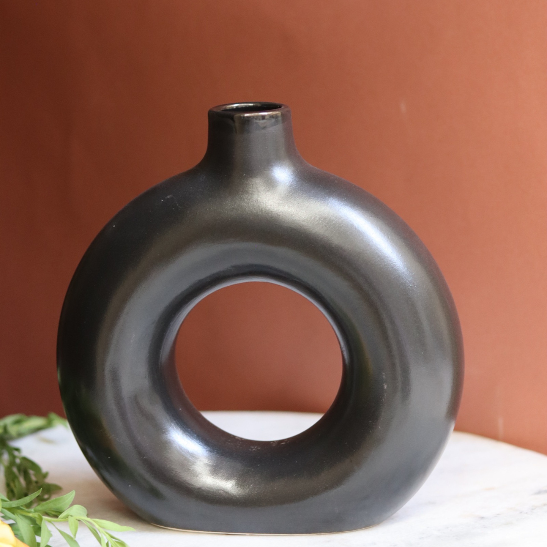 black donut vase handmade in india  