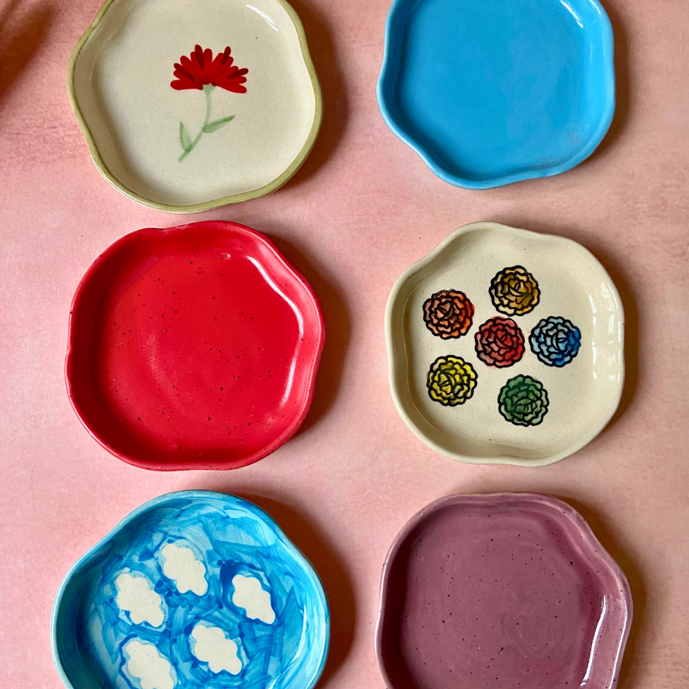 handmade colorful dessert plate set of 6 for the price of 5 combo