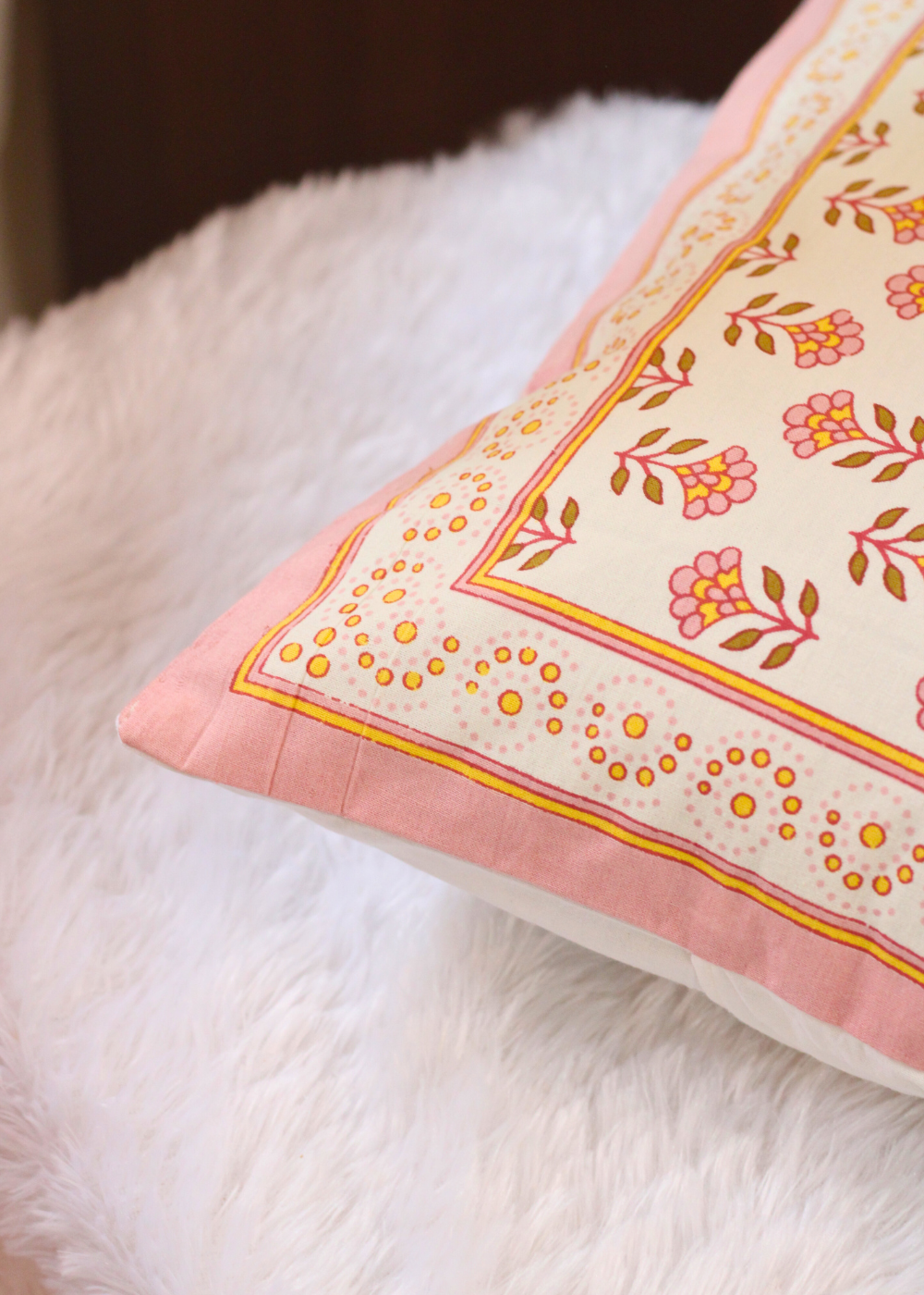 pink lilac block printed cushion cover