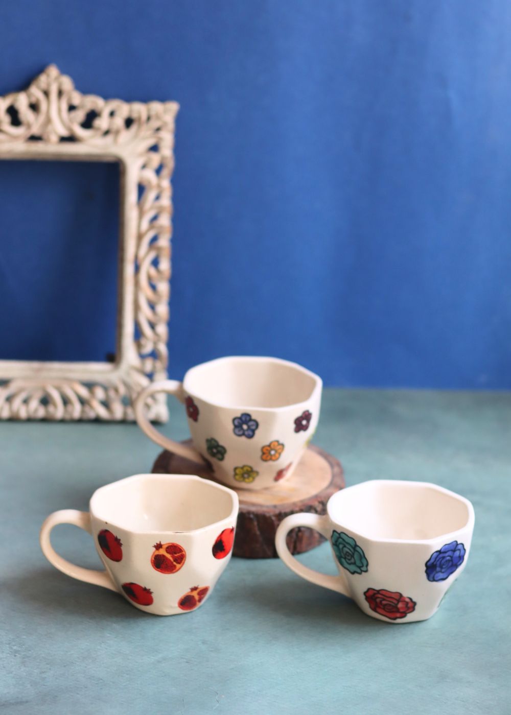 Set of 3 - Rosy Bloom Mugs handmade in india