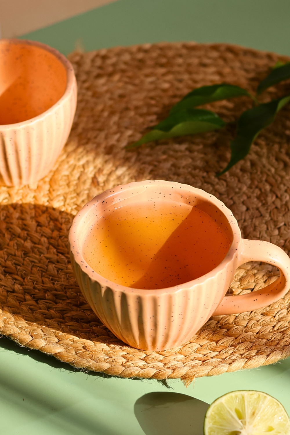 Ceramic coffee mugs with coffee 