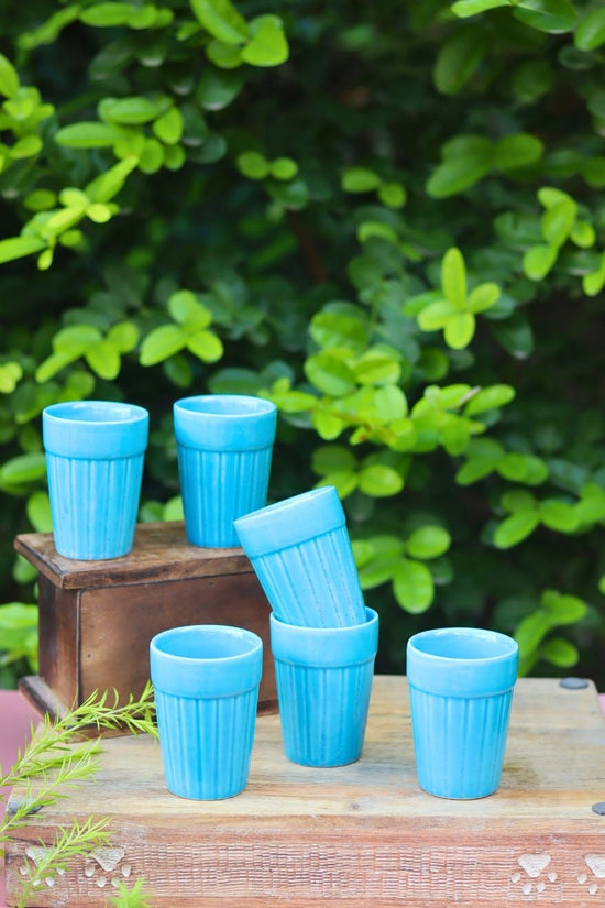 Set of 6 - Blue Kulhad made by ceramic