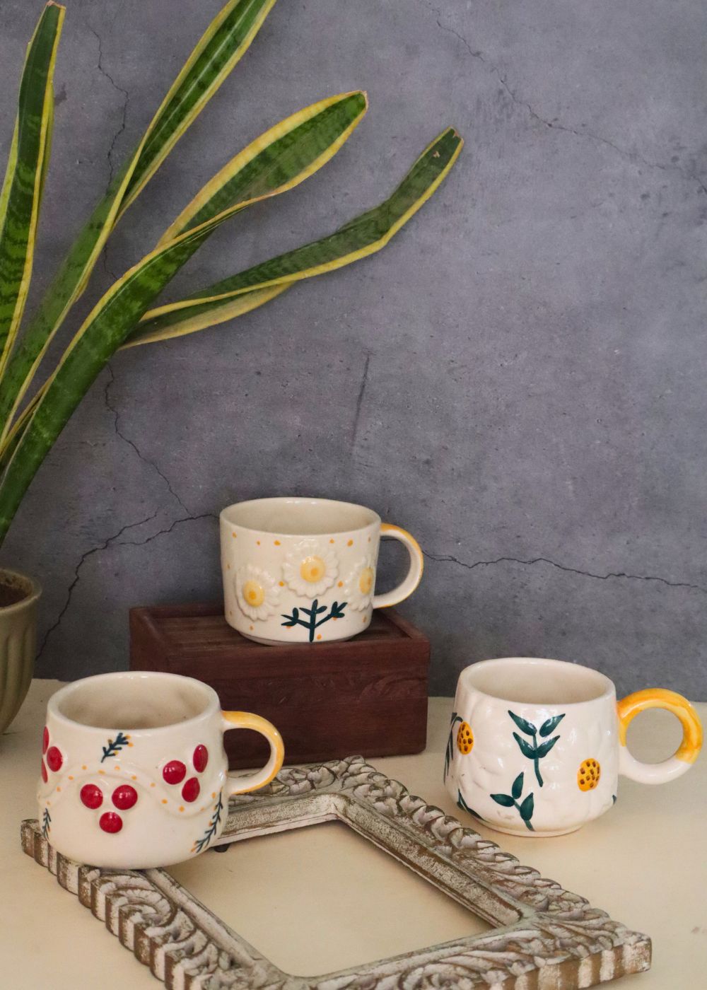 set of 3 ceramic mugs handmade in india 