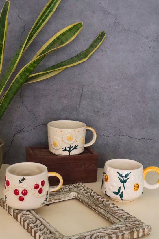 set of 3 ceramic mugs handmade in india 