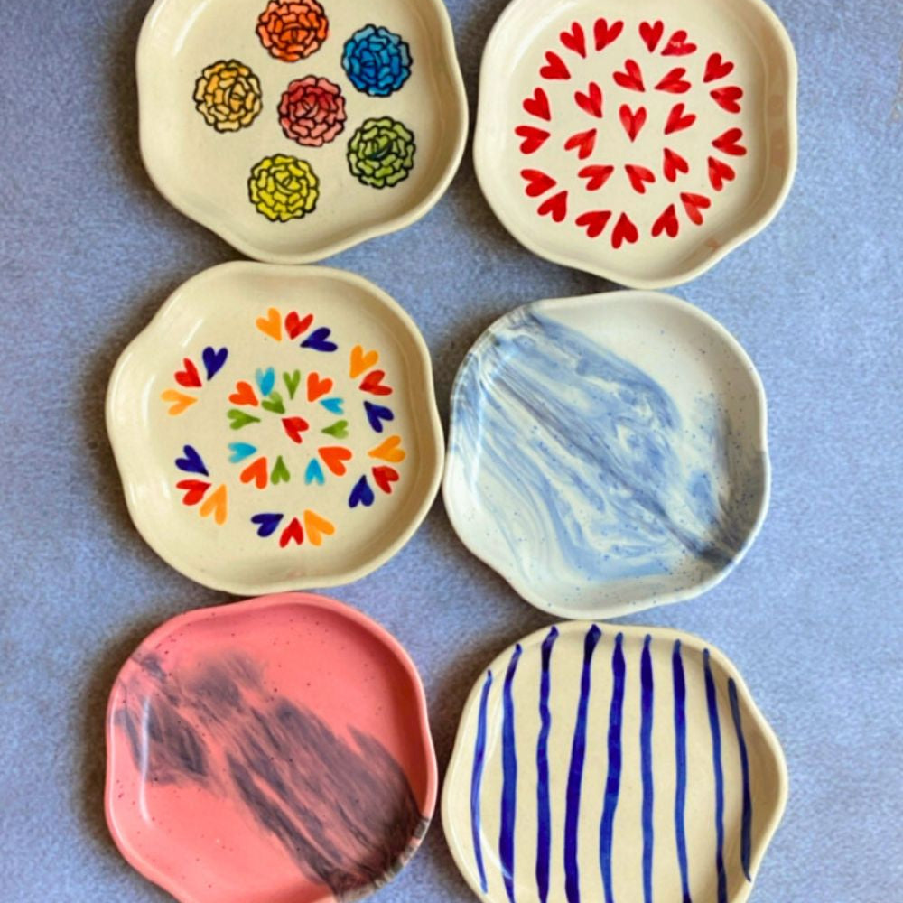 set of 6 handmade dessert plate combo made by ceramic 