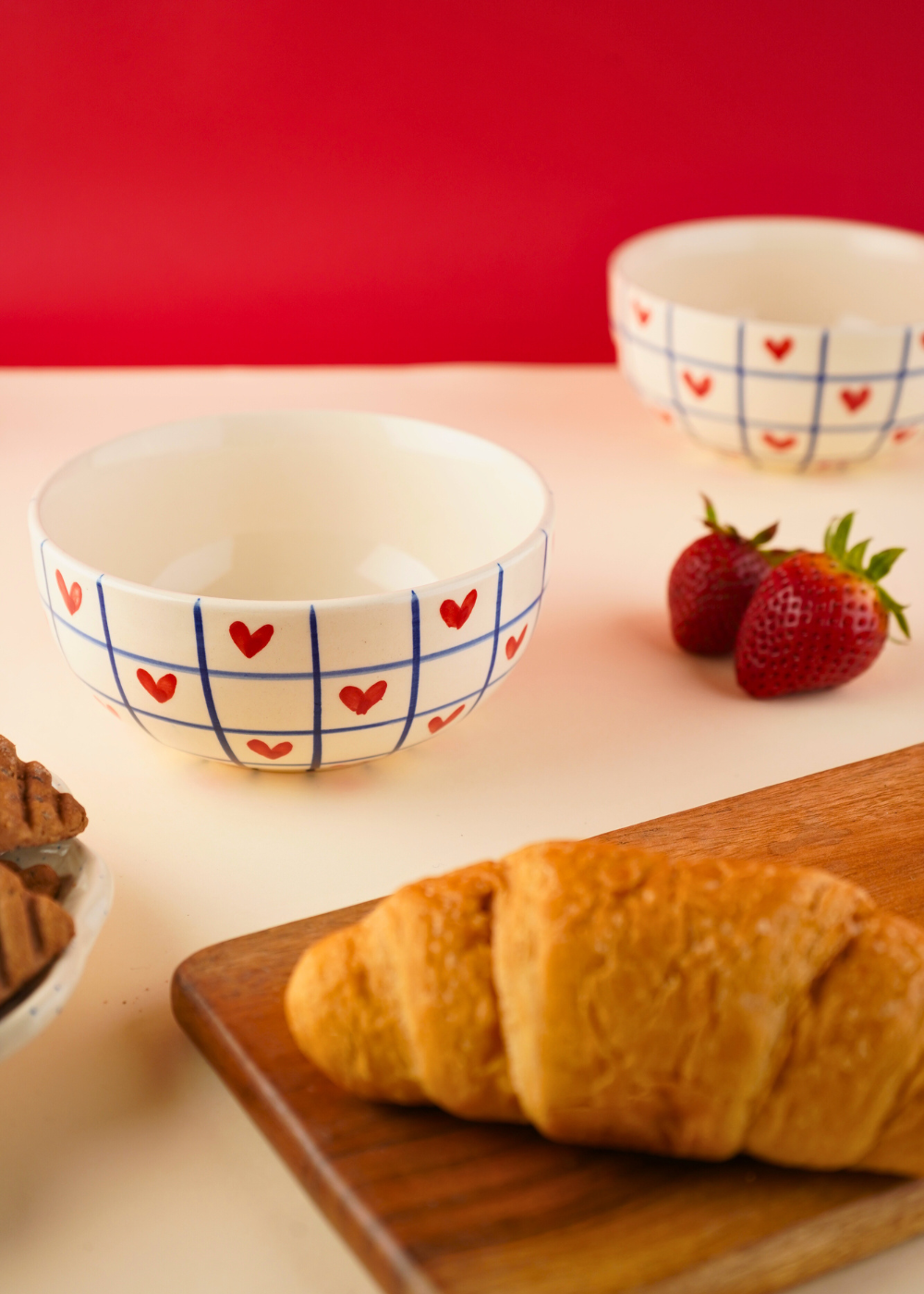 blue chequered heart bowl handmade in india 