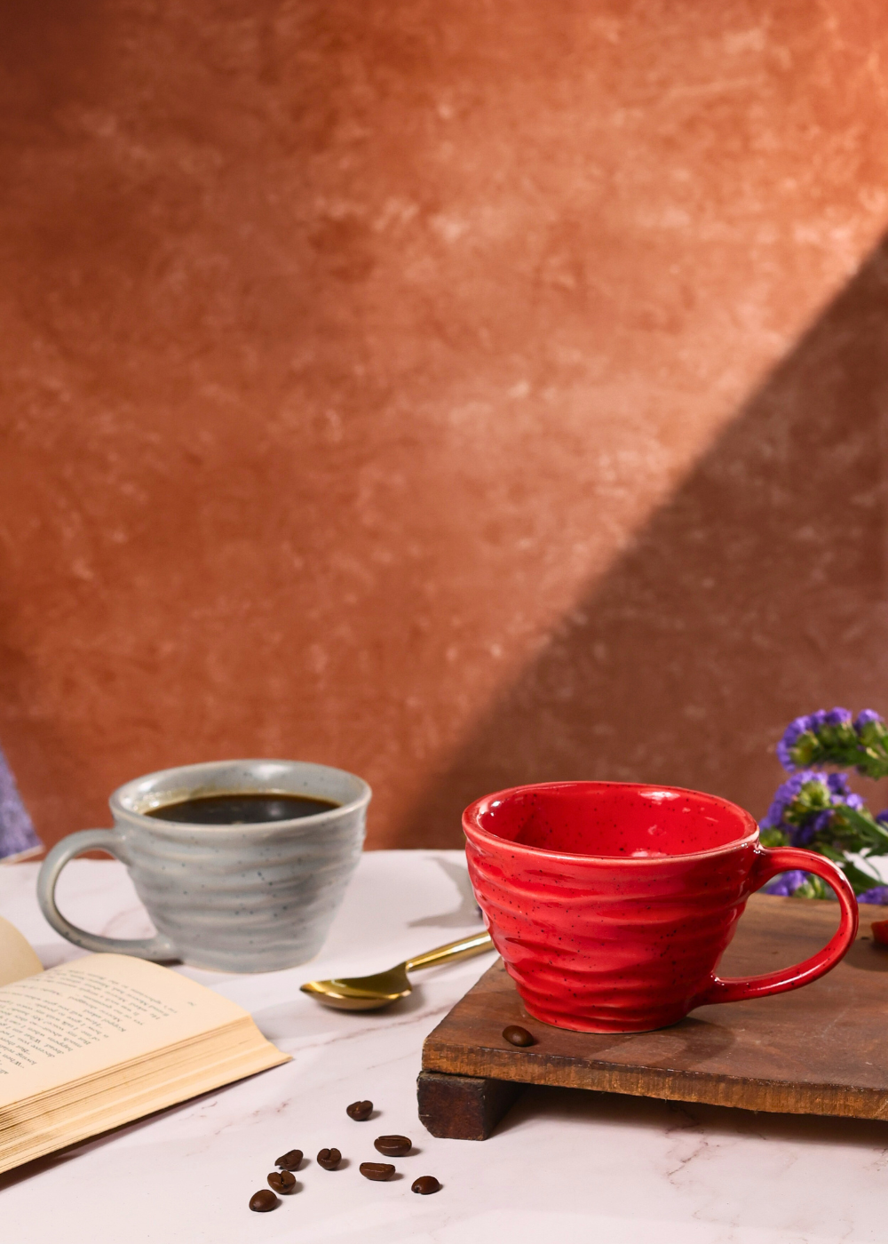 handmade red & grey twirl coffee mug