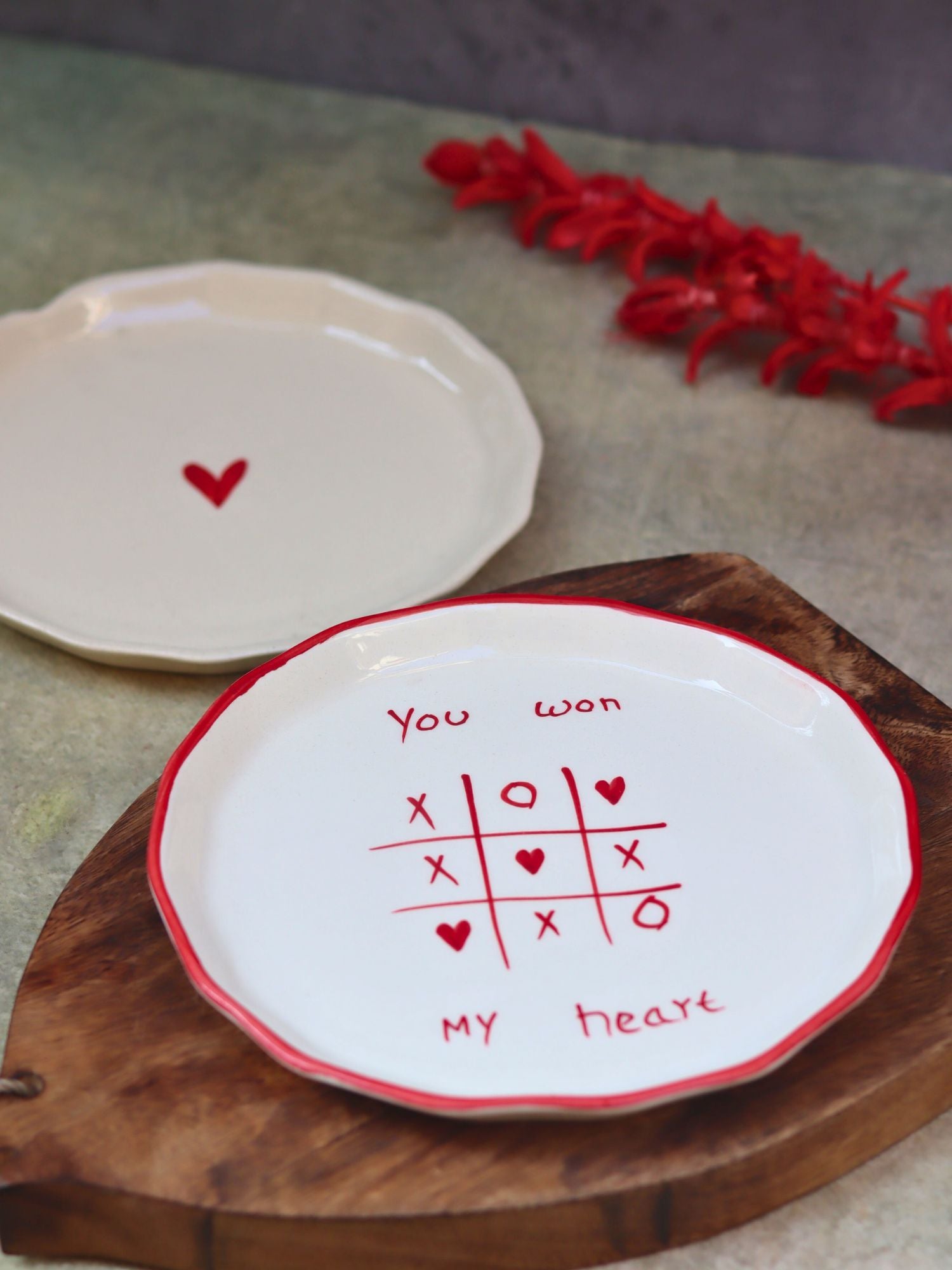 Set of 2 - Heart & You won my heart plates combo handmade in India