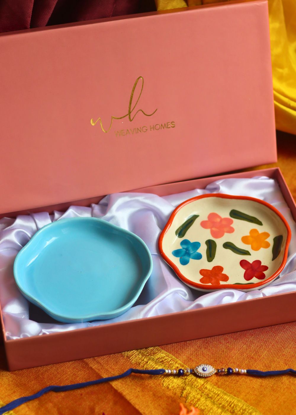 Brightday & Ocean Blue Handmade Dessert plate Rakhi Gift box handmade in India