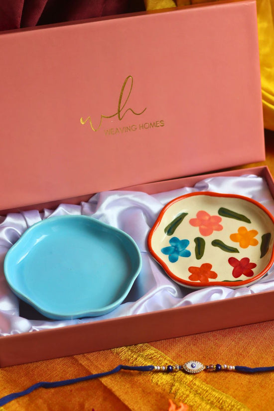 Brightday & Ocean Blue Handmade Dessert plate Rakhi Gift box handmade in India