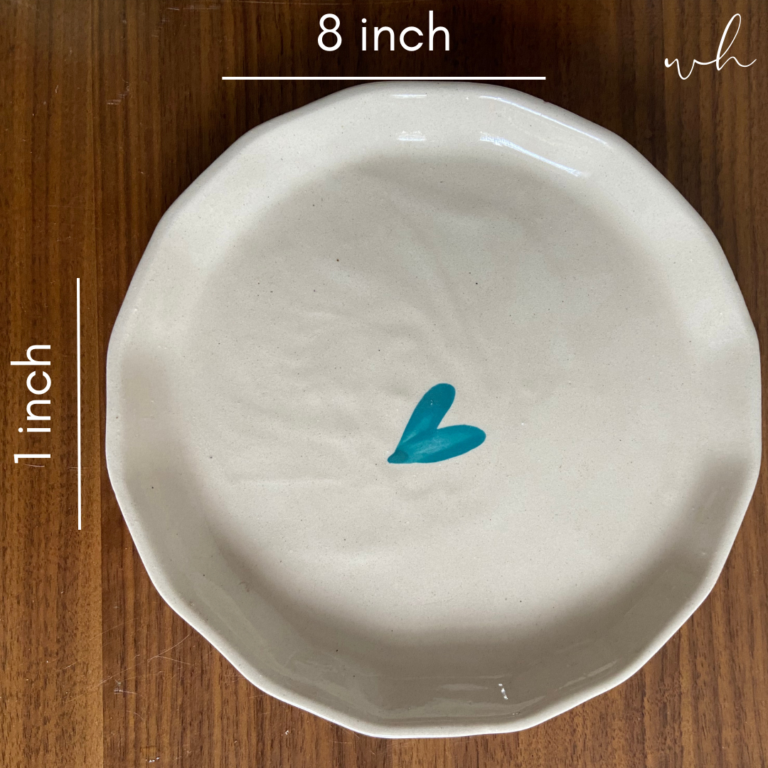 White & Teal Heart Plate Height & Breadth