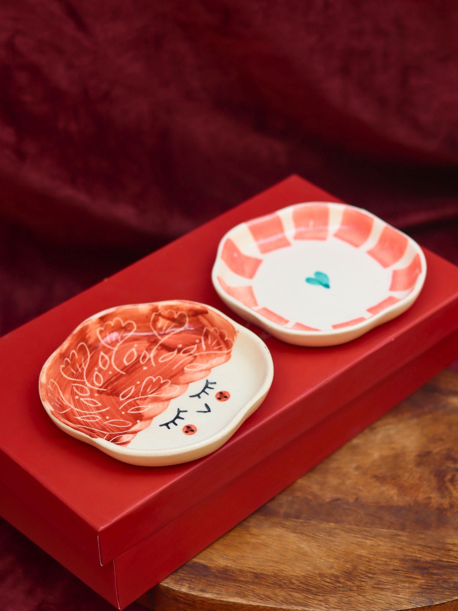 Handmade Tweety & Striped heart Handmade Dessert plate in a Gift Box