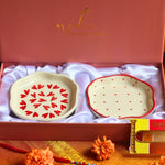 Heart & Red Polka Handmade Dessert plate Rakhi Gift box only for this raksha bandhan