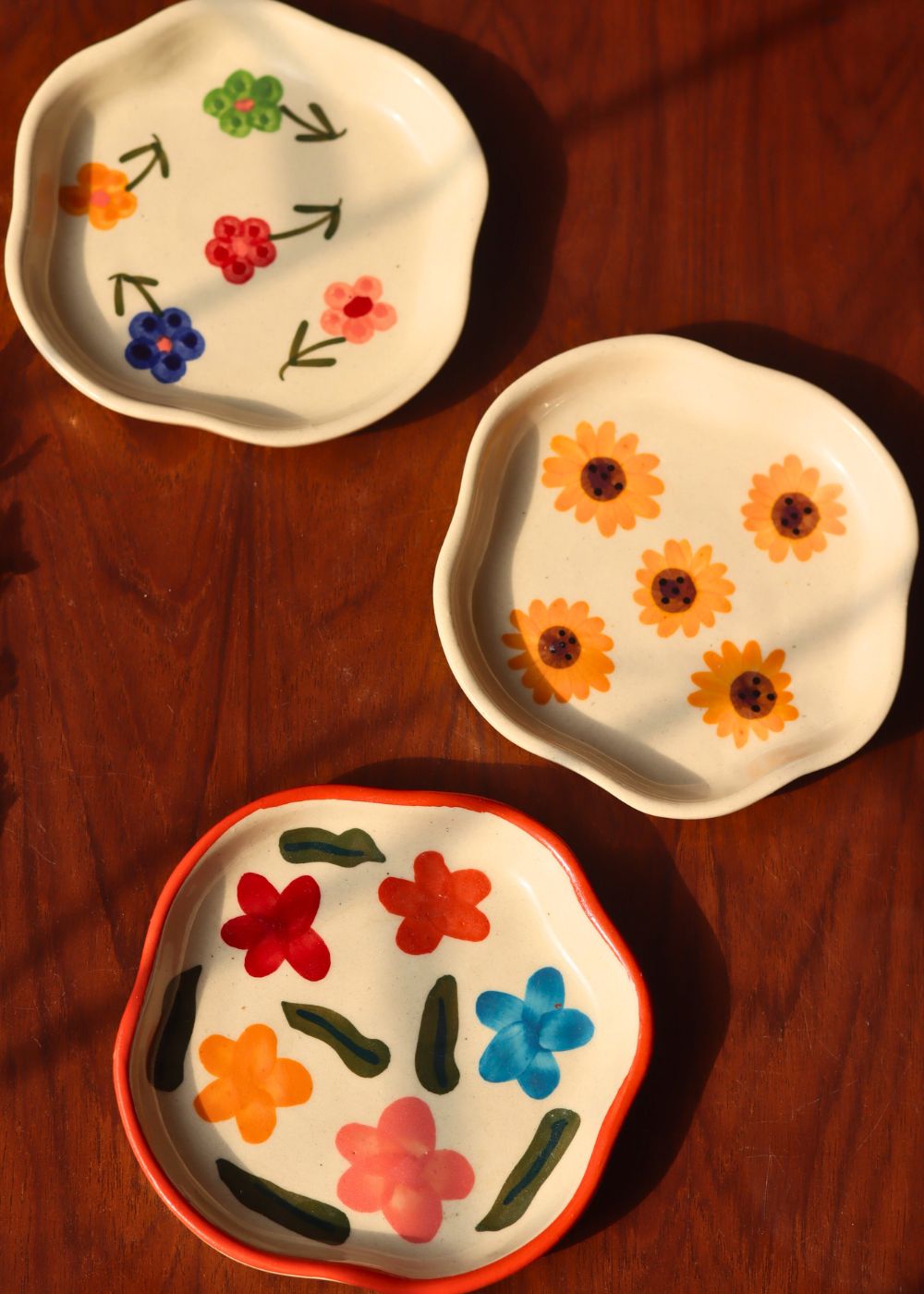 Set of 3 - Daisy Dreams Handmade Dessert Plates handmade in India