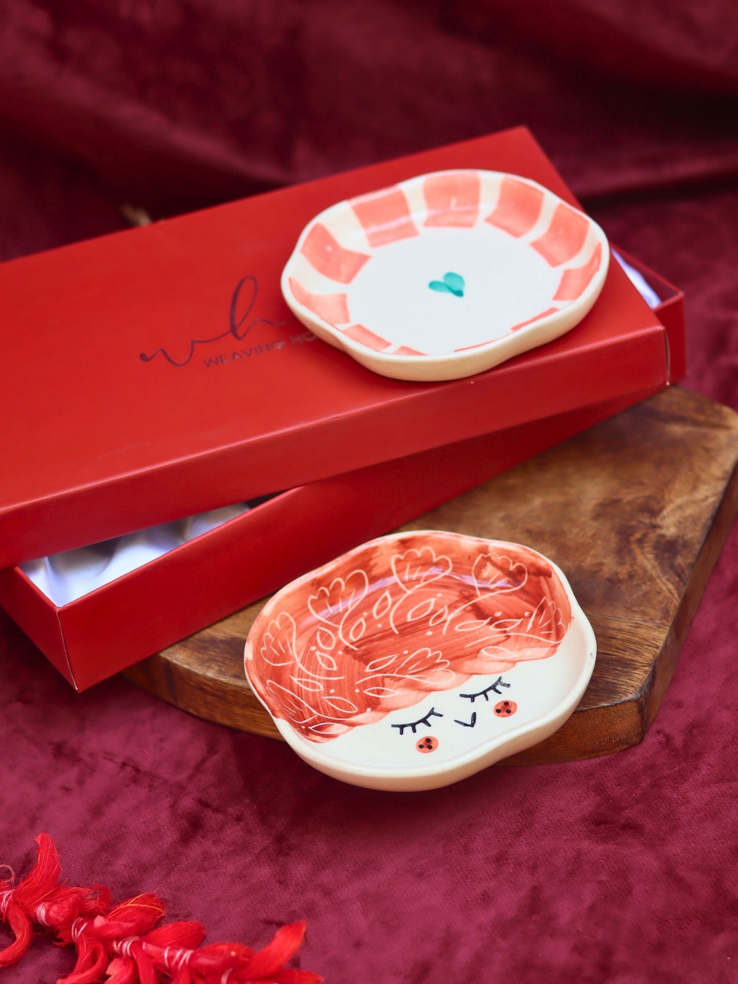 Tweety & Striped heart Handmade Dessert plate in a Gift Box made by ceramic