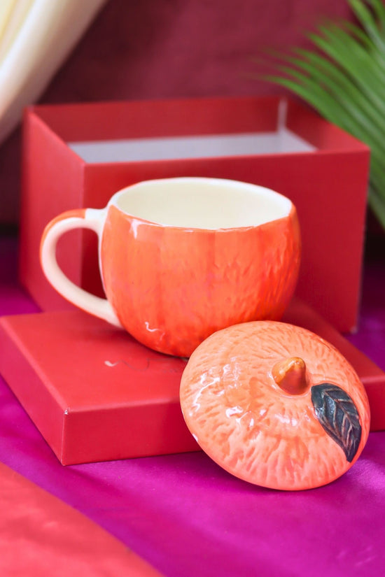 handmade Orange Mug With Lid in a Gift Box