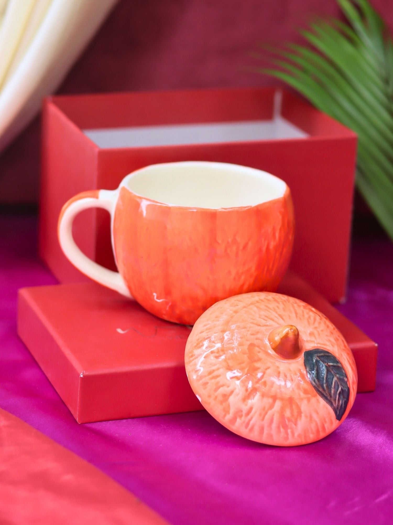 handmade Orange Mug With Lid in a Gift Box