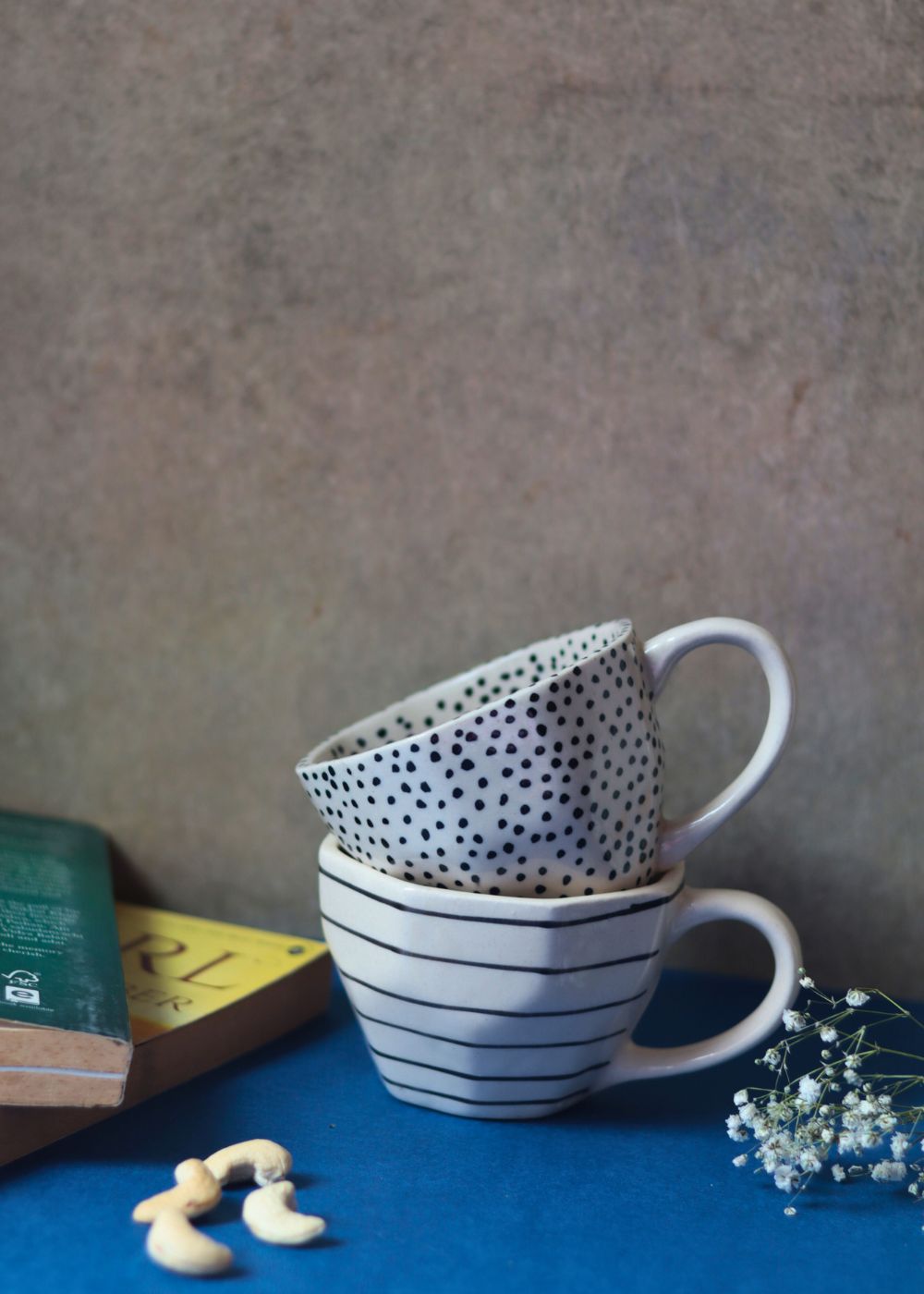 Handmade Black Lined & Black Polka Mugs