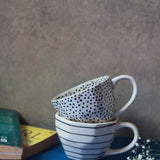 Handmade Black Lined & Black Polka Mugs