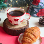 Bow Mug & Red Polka Handmade Dessert Plate made by ceramic