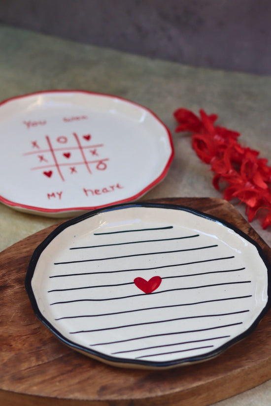 handmade Set of 2 - You won my Heart & Striped heart Snack plates combo