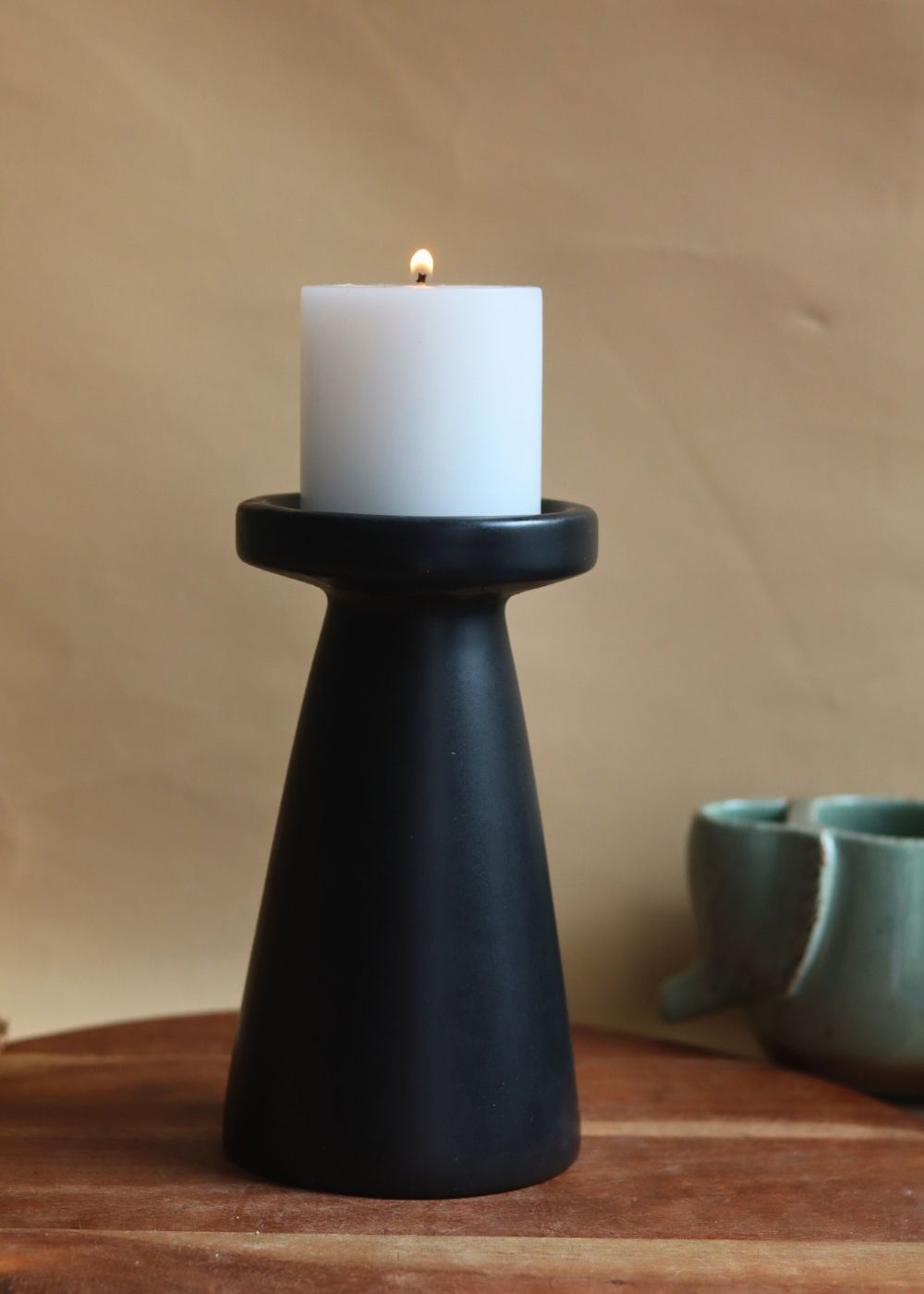 Black Pillar Candle Holder - Large made by ceramic