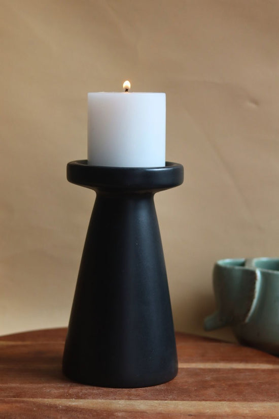 Black Pillar Candle Holder - Large made by ceramic