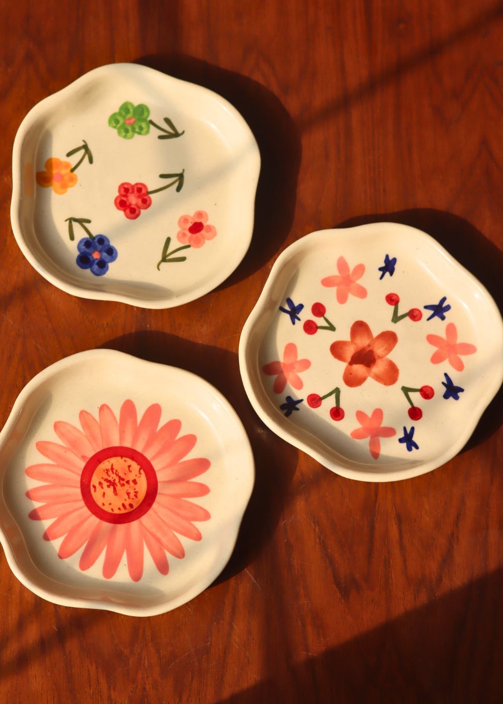 Handmade Set of 3 - Floral Fields Handmade Dessert Plates