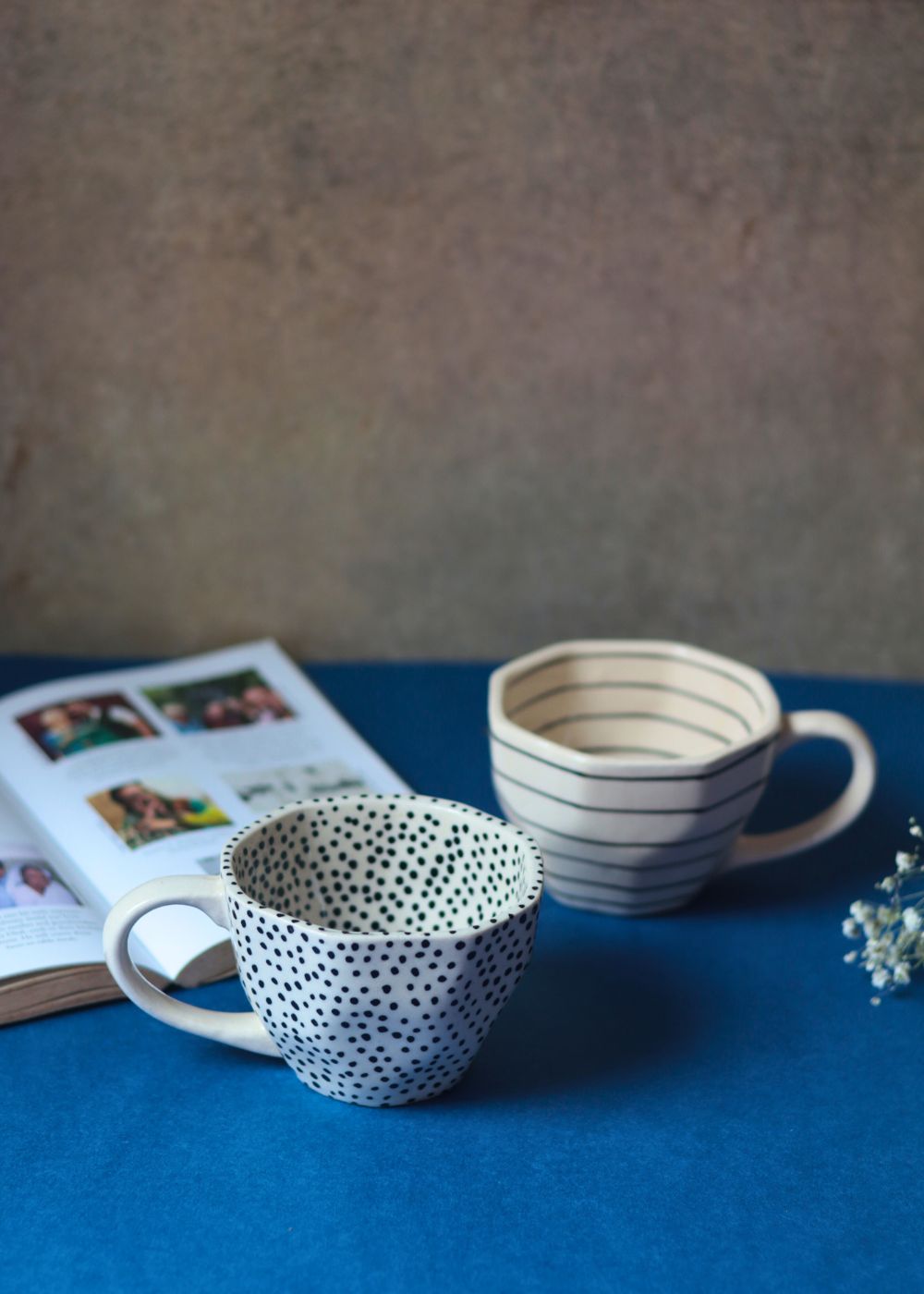 Black Lined & Black Polka Mugs made by ceramic