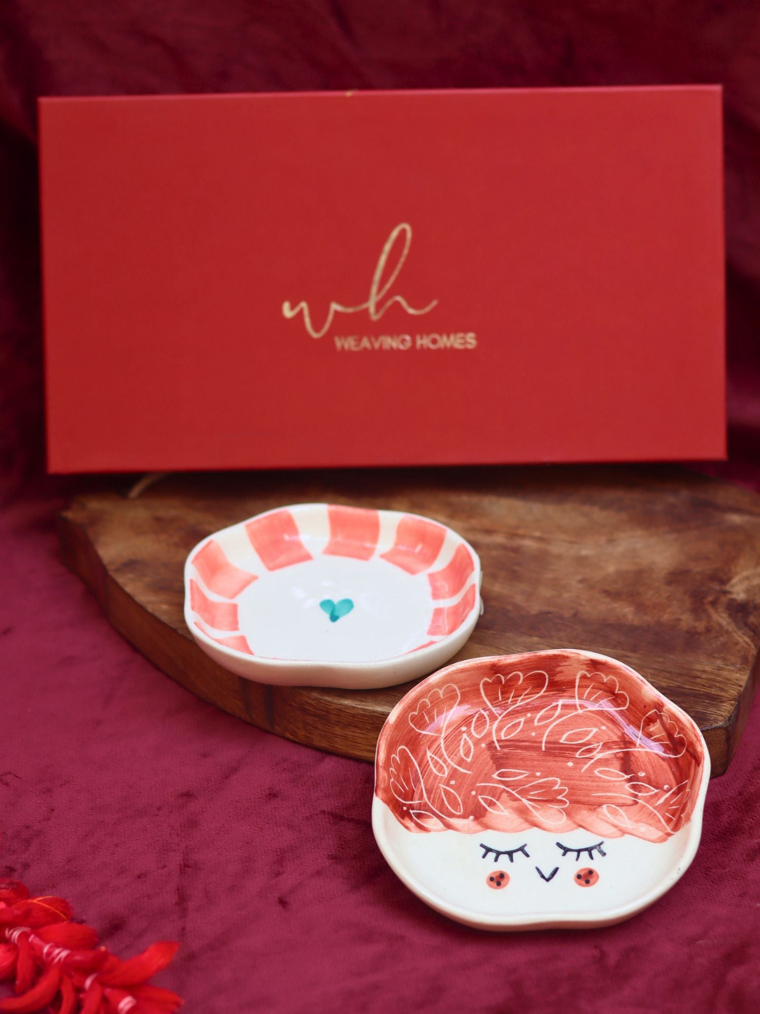 Tweety & Striped heart Handmade Dessert plate in a Gift Box handmade in Indiia