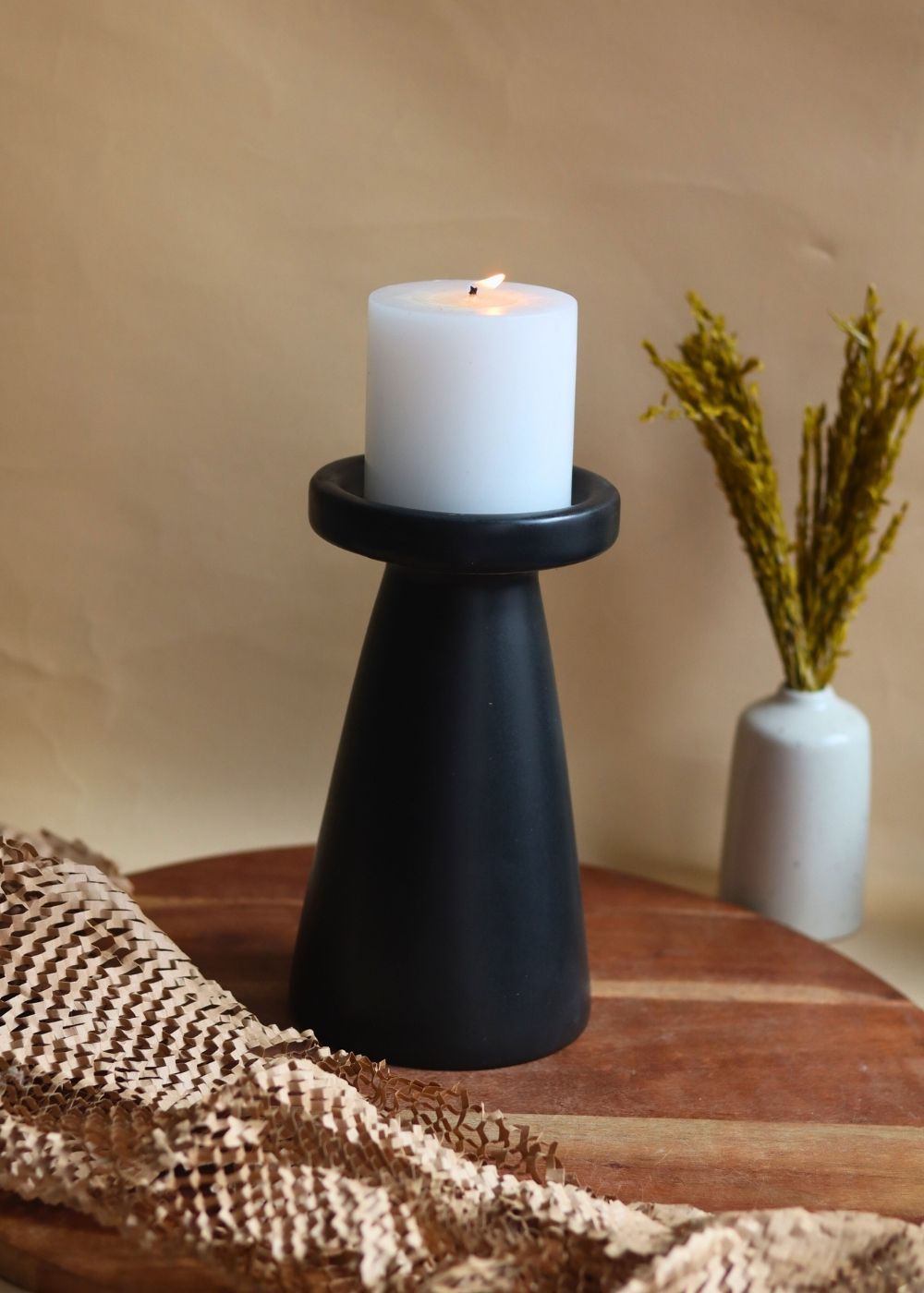 Black Pillar Candle Holder - Large handmade in india