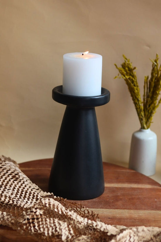 Black Pillar Candle Holder - Large handmade in india