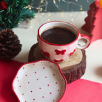 Bow Mug & Red Polka Handmade Dessert Plate with premium quality material