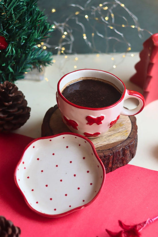 Bow Mug & Red Polka Handmade Dessert Plate with premium quality material